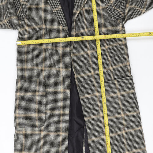 Dorothy Perkins Women’s Beige Check Wool Blend Long Coat Size 12