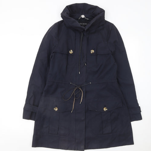 Hobbs London Navy Hooded Parka Jacket Women's Size 8 Drawstring Waist