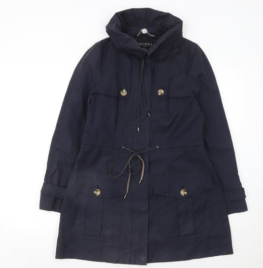 Hobbs London Navy Hooded Parka Jacket Women's Size 8 Drawstring Waist