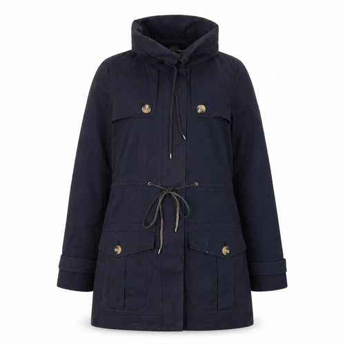 Hobbs London Navy Hooded Parka Jacket Women's Size 8 Drawstring Waist