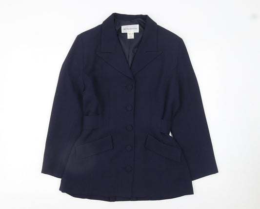 Warehouse Women Navy Wool Blend Belted Blazer UK 10