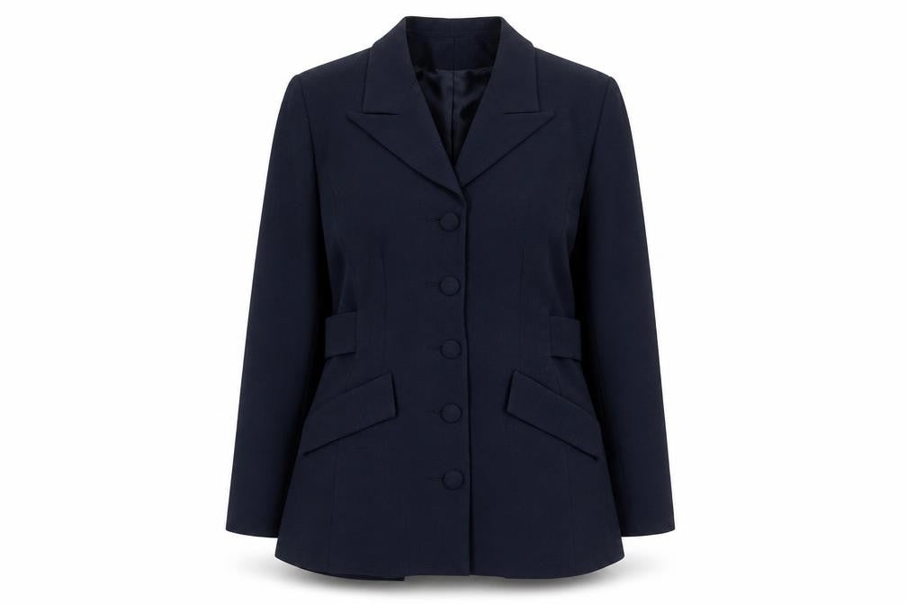 Front view of Warehouse Women Navy Wool Blend Belted Blazer UK 10