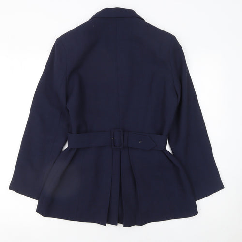 Warehouse Women Navy Wool Blend Belted Blazer UK 10