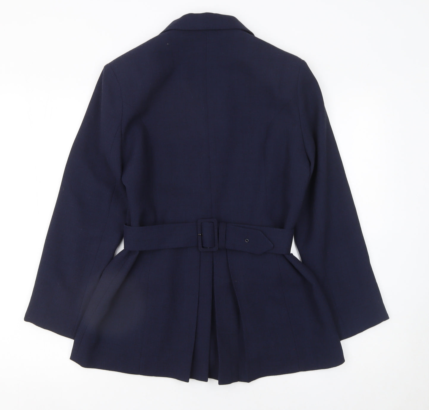 Warehouse Women Navy Wool Blend Belted Blazer UK 10