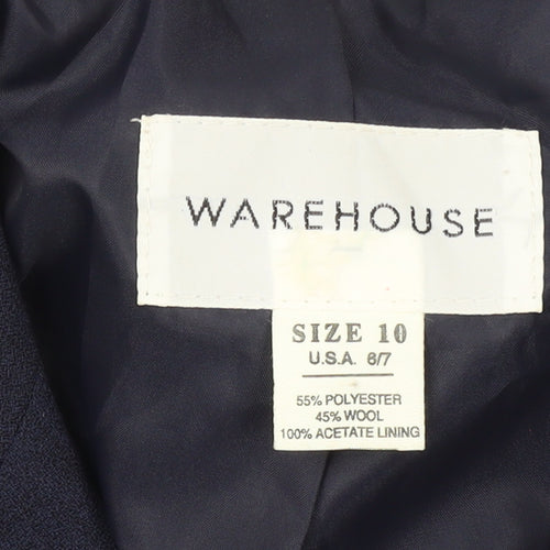 Warehouse Women Navy Wool Blend Belted Blazer UK 10