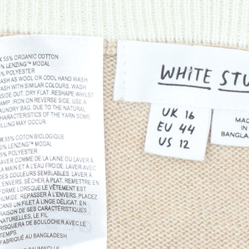 White Stuff Women’s Beige Cotton Modal Crew Neck Jumper Size 16