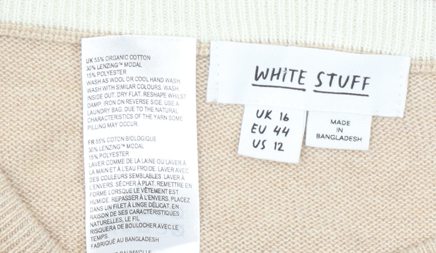 White Stuff Women’s Beige Cotton Modal Crew Neck Jumper Size 16