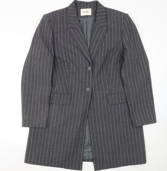 Premium Collection Women's Grey Pinstripe Wool Blend Long Blazer UK 18