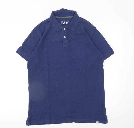 BAM Mens Blue Regular Fit Polo Shirt M Short Sleeve Cotton Bamboo