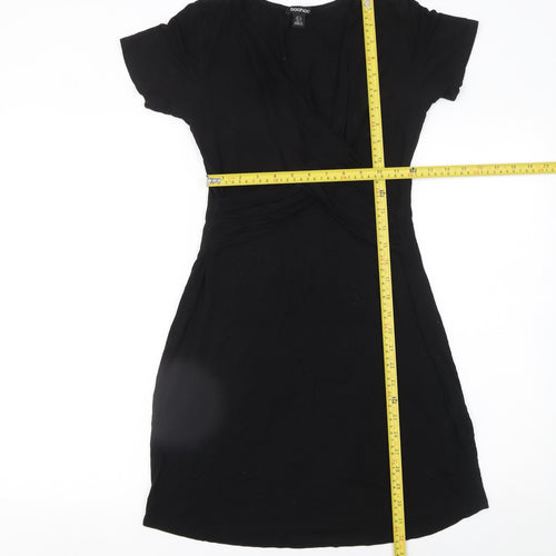Boohoo Women Black Size 8 Wrap Dress Short Sleeve V-Neck