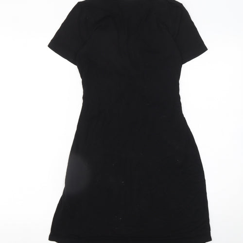 Boohoo Women Black Size 8 Wrap Dress Short Sleeve V-Neck