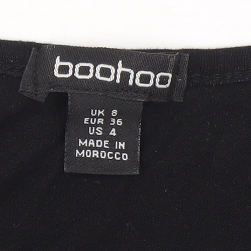 Boohoo Women Black Size 8 Wrap Dress Short Sleeve V-Neck