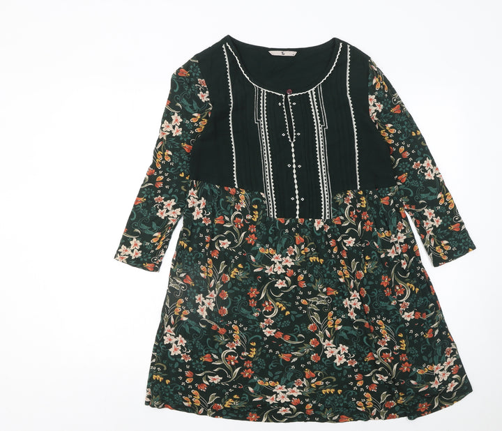 Tu Women’s Multicoloured Floral Shift Dress Size 10 Long Sleeve
