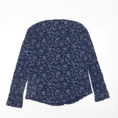 Mantaray Women Blue Floral Cotton Button-Up Tunic Top Size 10
