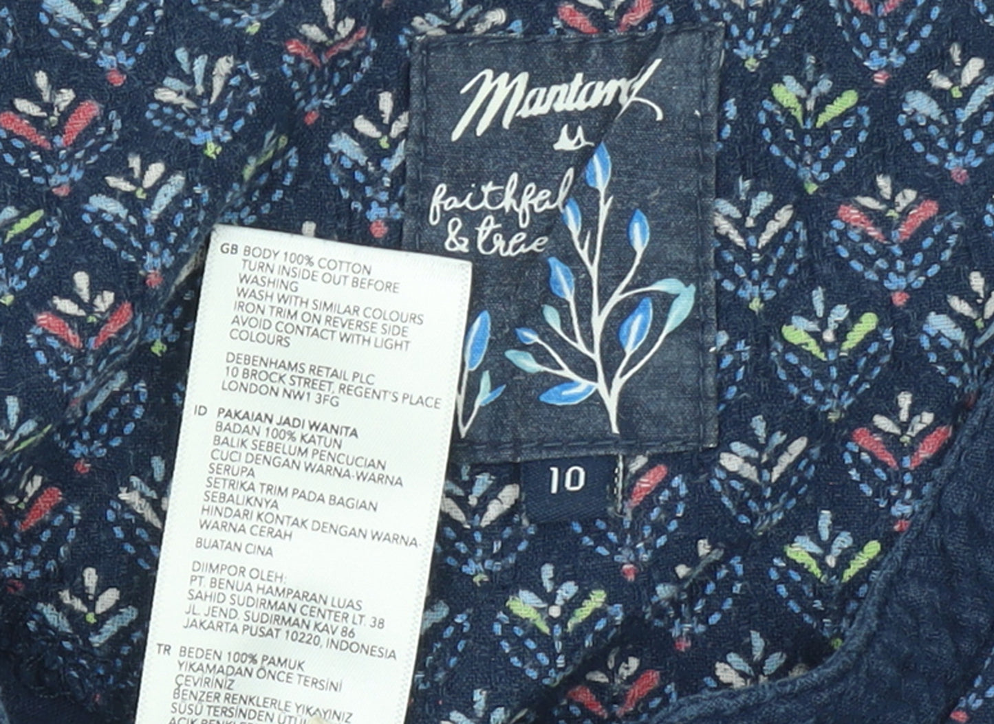 Mantaray Women Blue Floral Cotton Button-Up Tunic Top Size 10