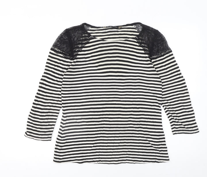 Principles by Ben de Lisi Women's Black Striped Lace Jersey Top Size 10