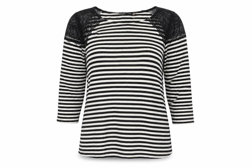 Principles by Ben de Lisi Women's Black Striped Lace Jersey Top Size 10