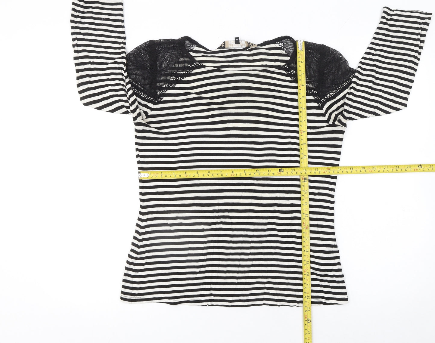 Principles by Ben de Lisi Women's Black Striped Lace Jersey Top Size 10