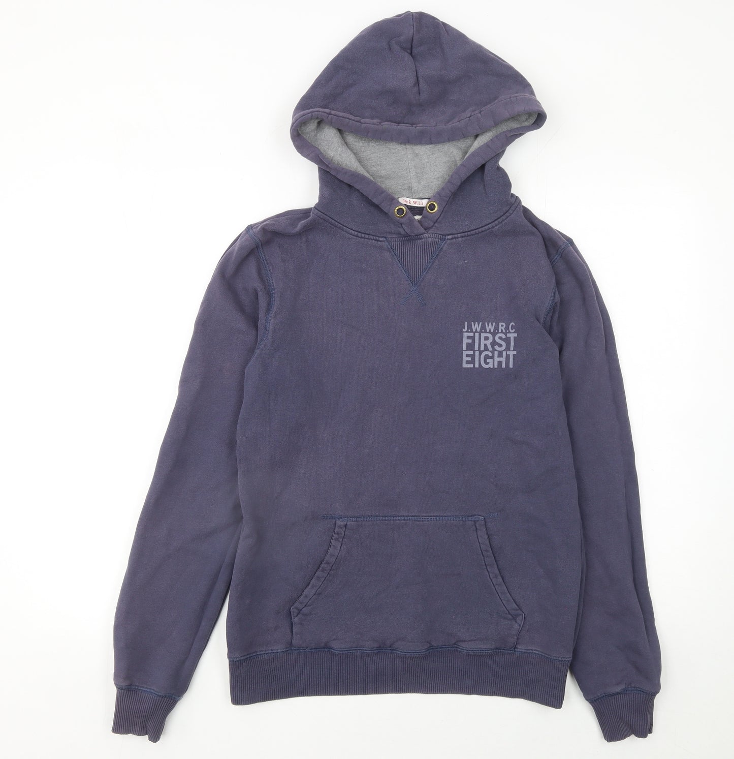 Jack Wills Womens Blue Size 12 Pullover Hoodie Cotton J.W.W.R.C. Print