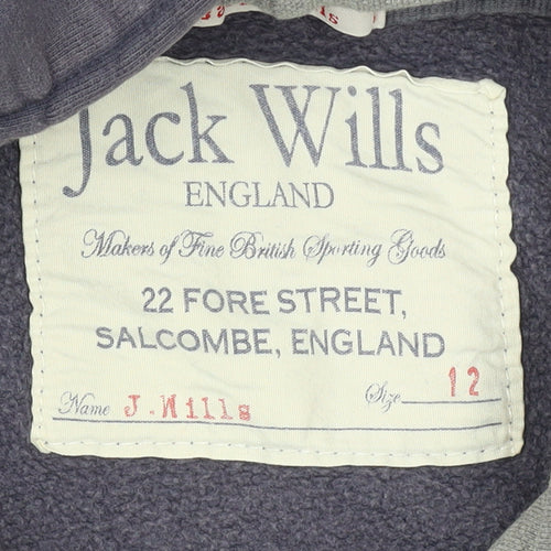 Jack Wills Womens Blue Size 12 Pullover Hoodie Cotton J.W.W.R.C. Print