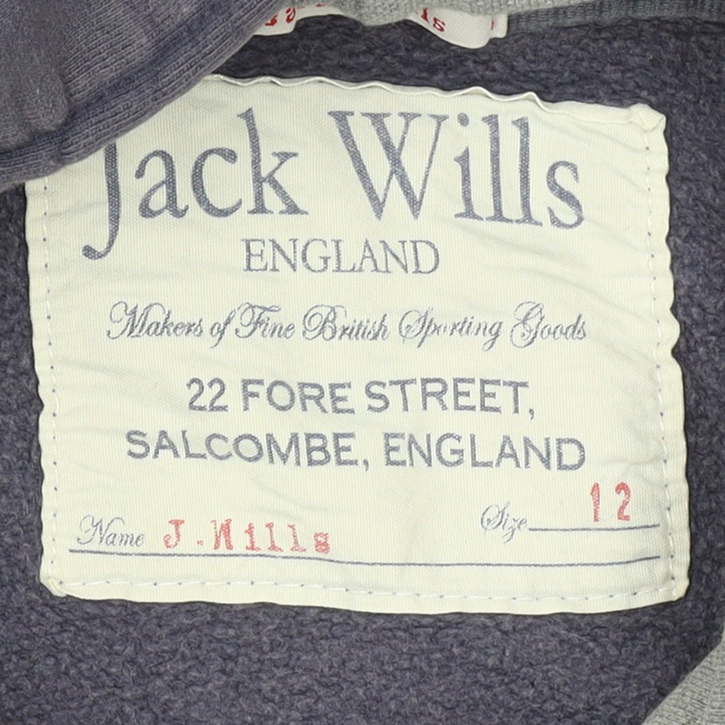 Jack Wills Womens Blue Size 12 Pullover Hoodie Cotton J.W.W.R.C. Print
