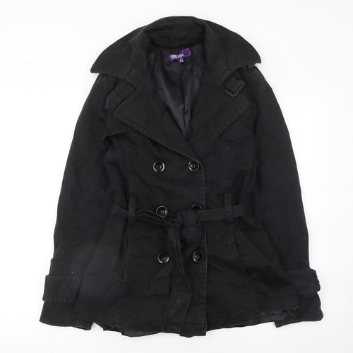 Yoga Women's Black L Trench Coat Belted Cotton Blend Classic Style