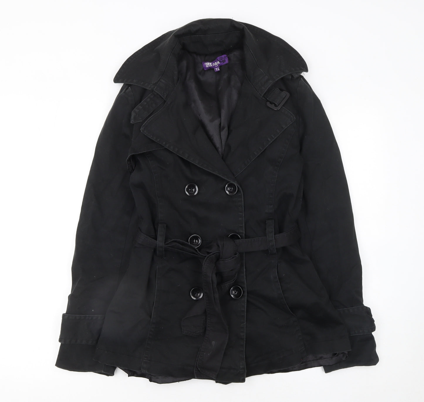 Yoga Women's Black L Trench Coat Belted Cotton Blend Classic Style