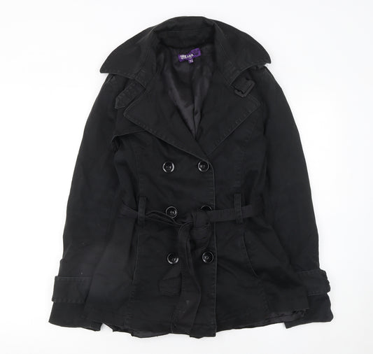 Yoga Women's Black L Trench Coat Belted Cotton Blend Classic Style