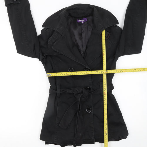 Yoga Women's Black L Trench Coat Belted Cotton Blend Classic Style