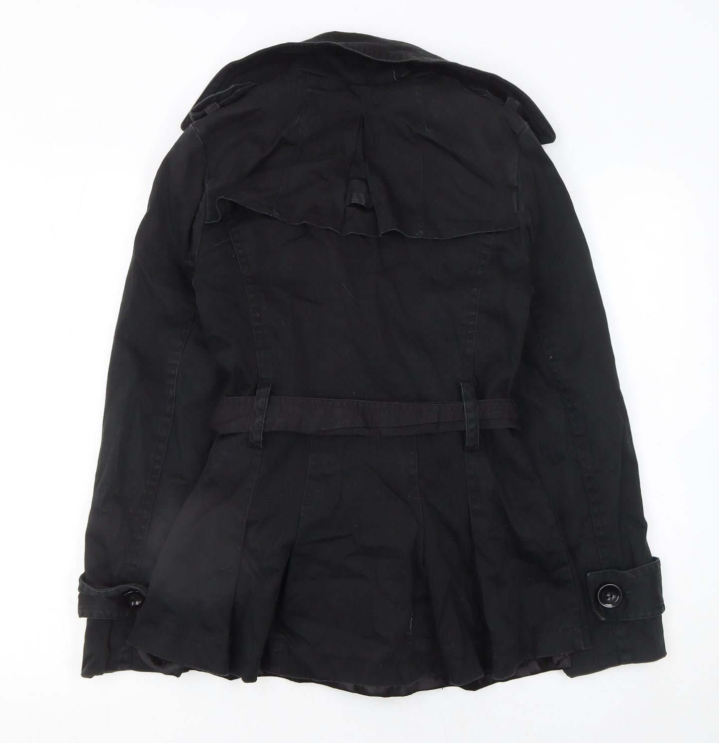 Yoga Women's Black L Trench Coat Belted Cotton Blend Classic Style