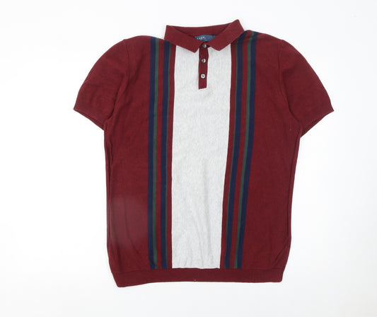 Matalan Men's Red Striped Knit Polo Shirt Size L Cotton Blend