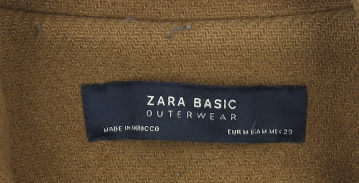 Zara Basic Women Brown Wool Long Overcoat Size 12 Lined Classic Style