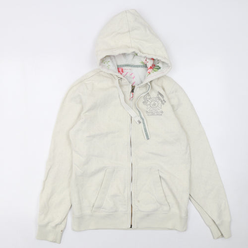 Joules Women’s Ivory Full Zip Hoodie Size 8 Floral Lined Casual Jacket