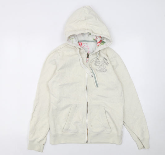 Joules Women’s Ivory Full Zip Hoodie Size 8 Floral Lined Casual Jacket