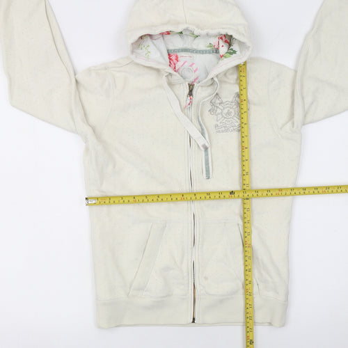 Joules Women’s Ivory Full Zip Hoodie Size 8 Floral Lined Casual Jacket