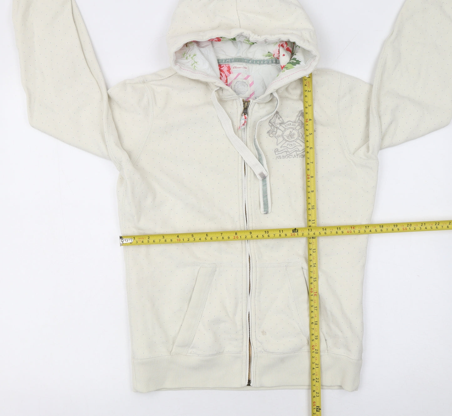 Joules Women’s Ivory Full Zip Hoodie Size 8 Floral Lined Casual Jacket