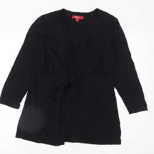 Monsoon Women Black Size 14 Cotton Belted Long Sleeve Cardigan