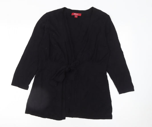Monsoon Women Black Size 14 Cotton Belted Long Sleeve Cardigan