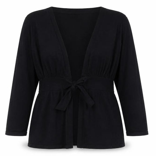 Monsoon Women Black Size 14 Cotton Belted Long Sleeve Cardigan