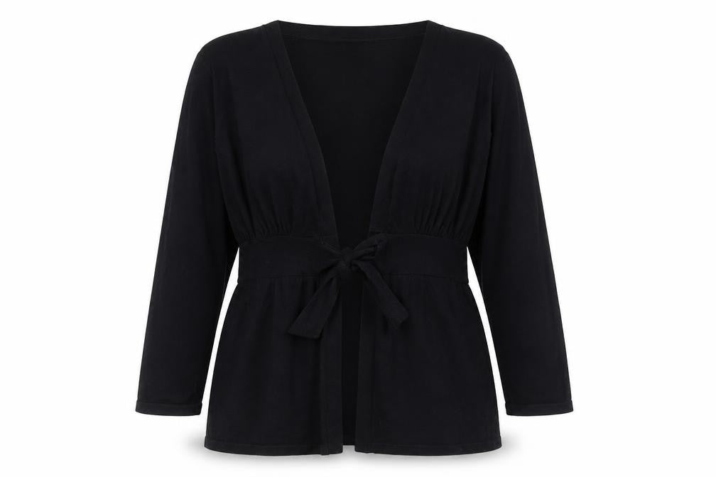 Monsoon Women Black Size 14 Cotton Belted Long Sleeve Cardigan