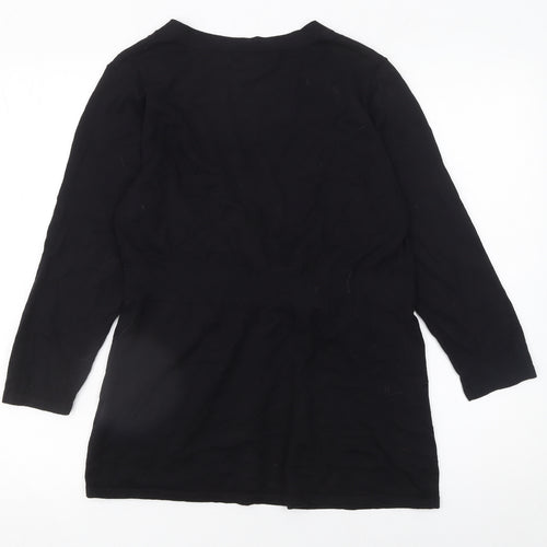 Monsoon Women Black Size 14 Cotton Belted Long Sleeve Cardigan