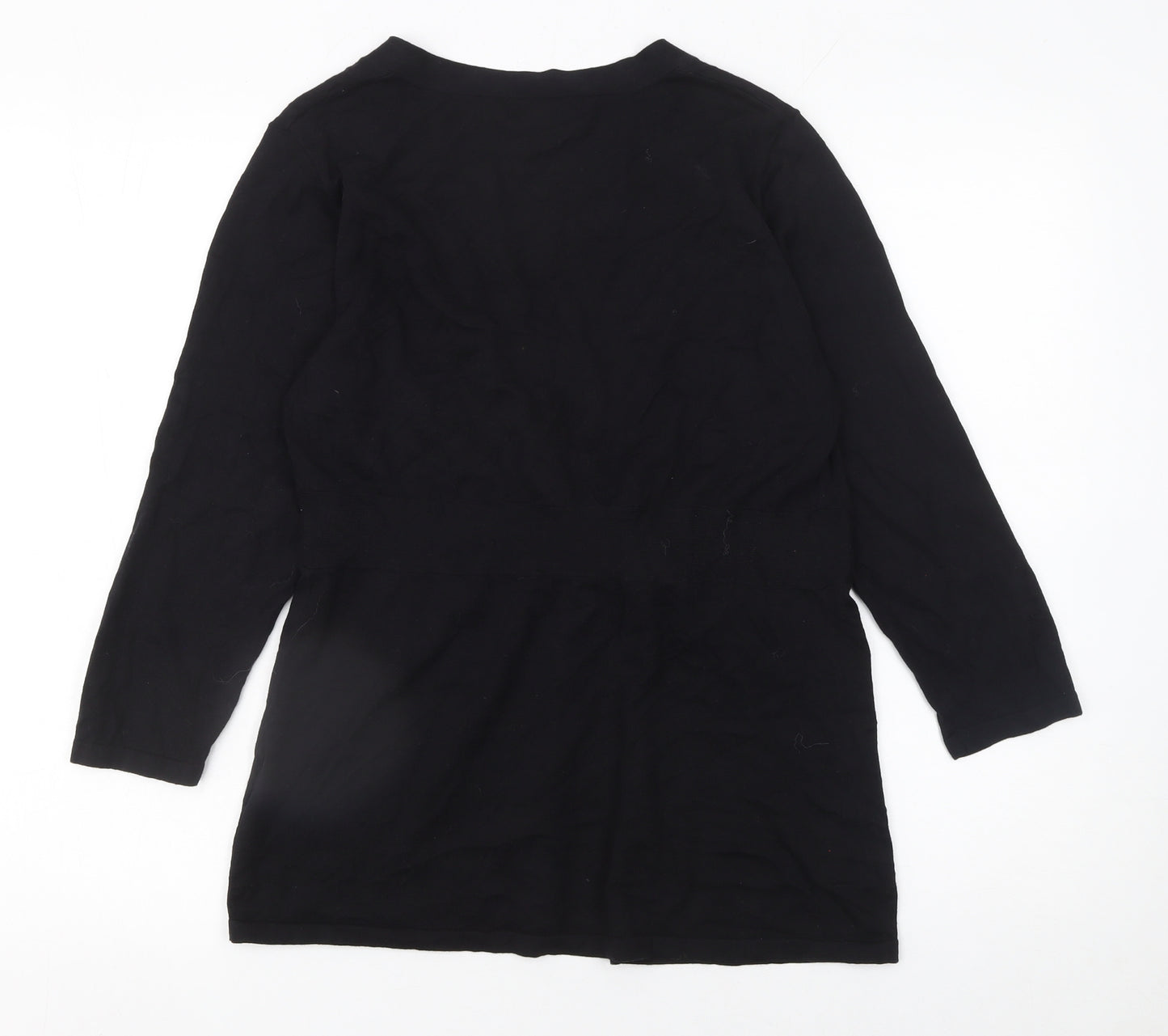 Monsoon Women Black Size 14 Cotton Belted Long Sleeve Cardigan