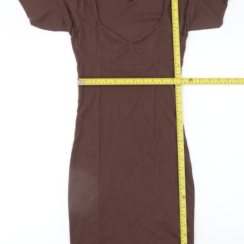 Brave Soul Women's Brown Long Sleeve Bodycon Jersey Dress XS