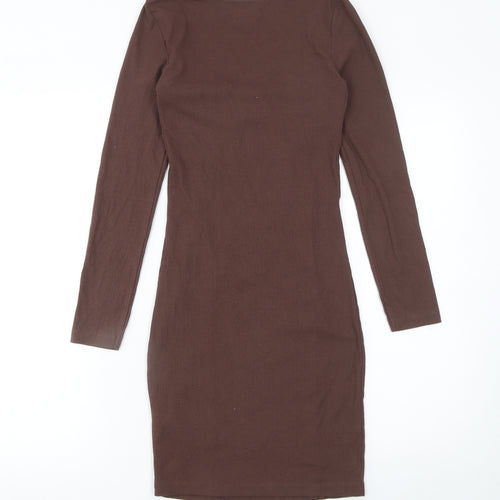 Brave Soul Women's Brown Long Sleeve Bodycon Jersey Dress XS