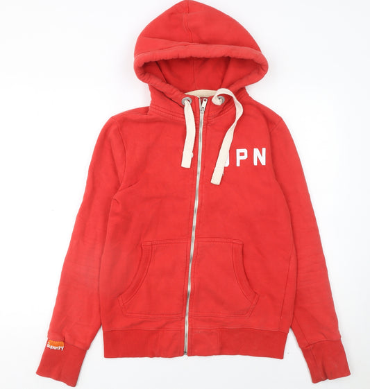 Superdry Men’s Red Full Zip Hoodie Size L Graphic Sports Style