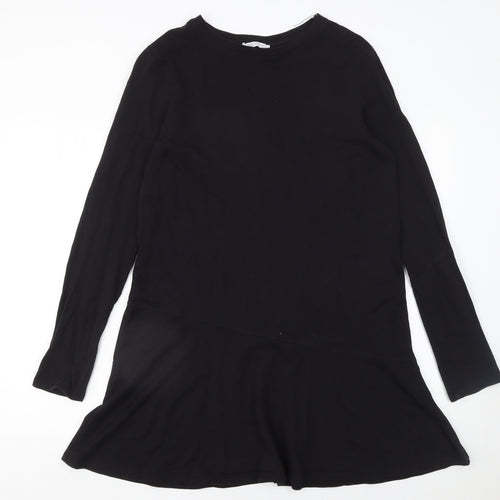 Zara Women Black Long Sleeve Cotton Shift Dress Size 12