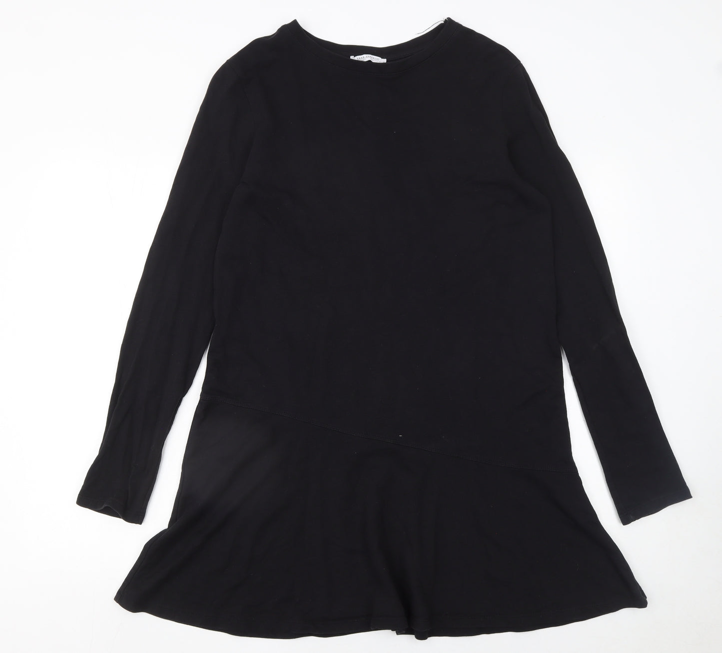 Zara Women Black Long Sleeve Cotton Shift Dress Size 12