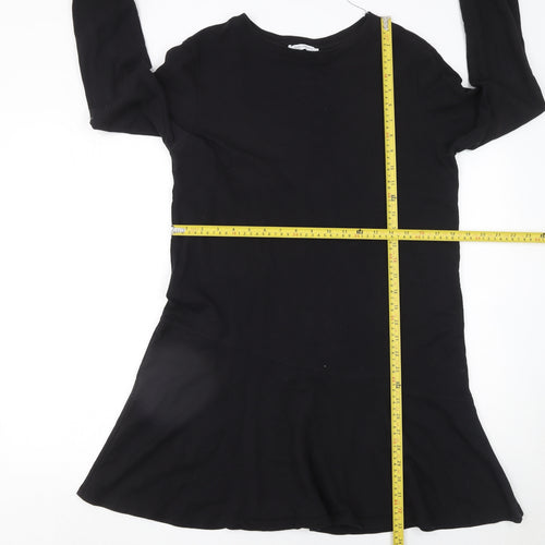 Zara Women Black Long Sleeve Cotton Shift Dress Size 12