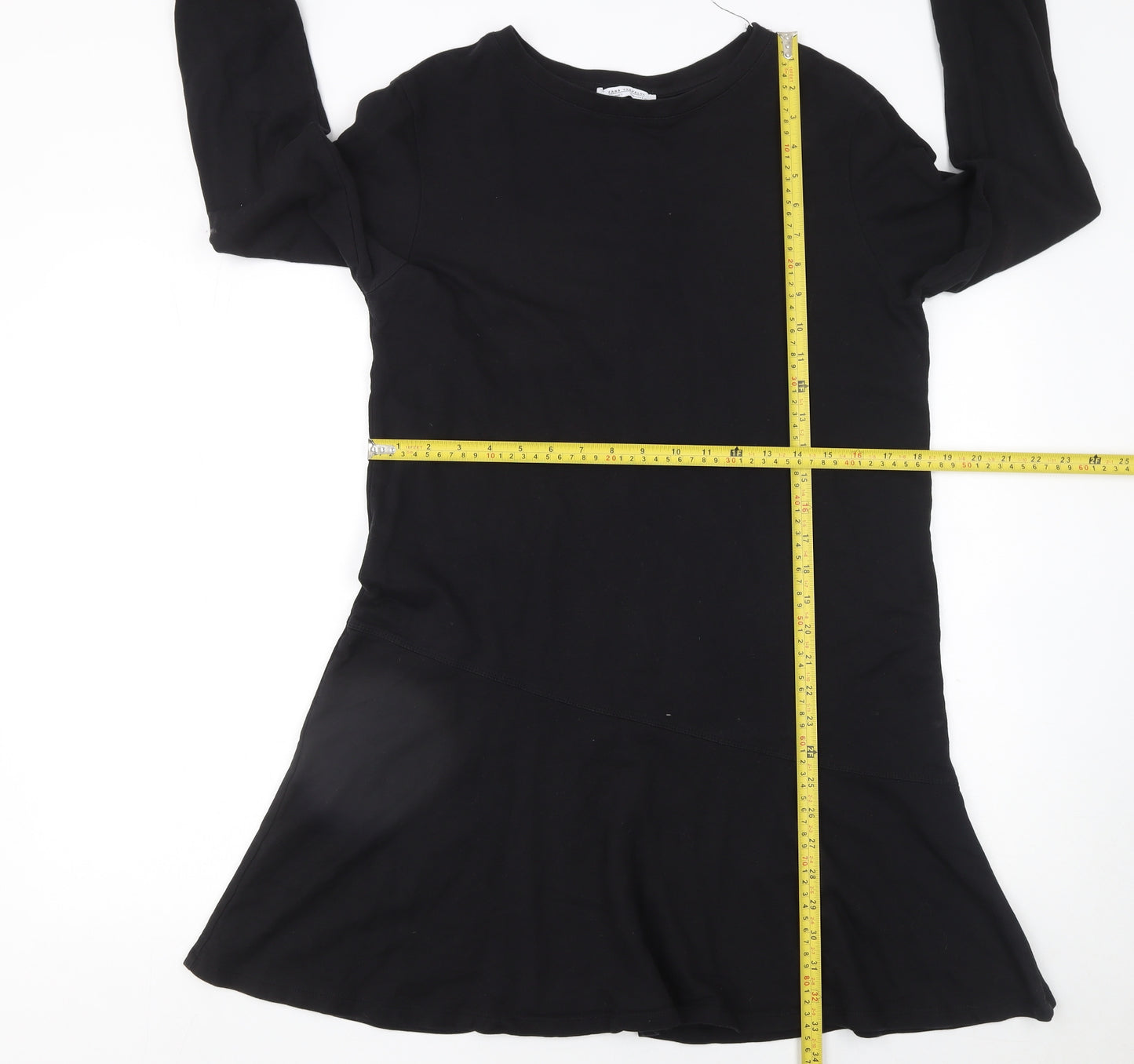 Zara Women Black Long Sleeve Cotton Shift Dress Size 12