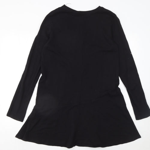 Zara Women Black Long Sleeve Cotton Shift Dress Size 12
